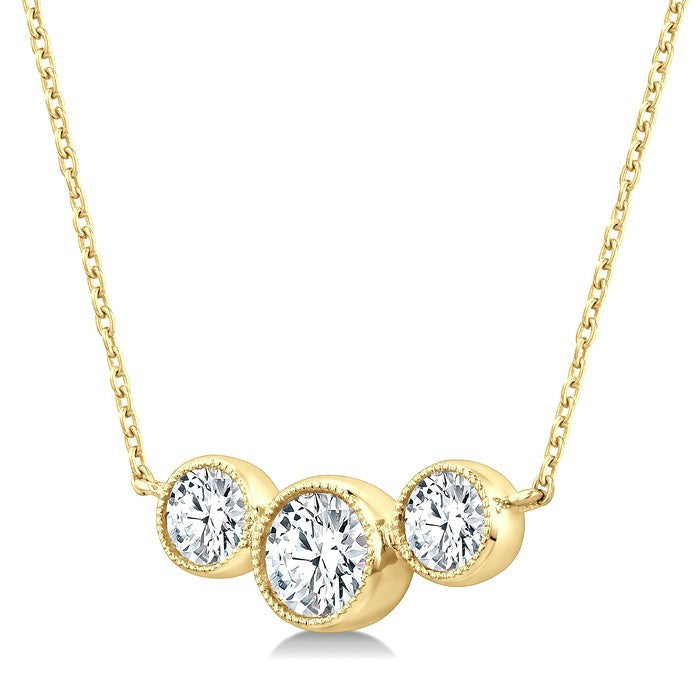 1 Ctw Past, Present & Future 3-Stone Bezel Set Round Cut Diamond Necklace in 14K Yellow Gold