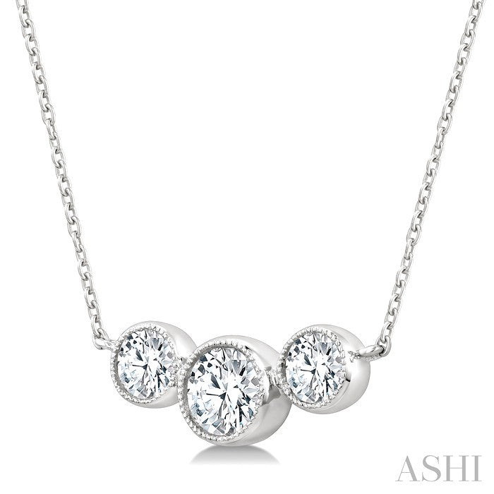 1 Ctw Past, Present & Future 3-Stone Bezel Set Round Cut Diamond Necklace in 14K White Gold