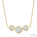 1 Ctw Past, Present & Future 3-Stone Bezel Set Round Cut Diamond Necklace in 14K Yellow Gold