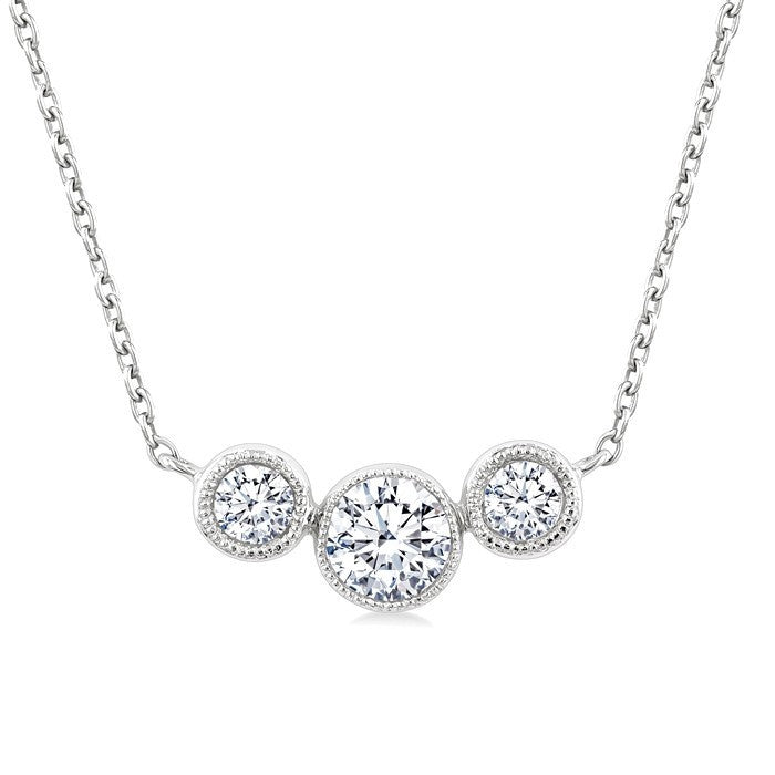 1/2 Ctw Past, Present & Future 3-Stone Bezel Set Round Cut Diamond Necklace in 14K White Gold