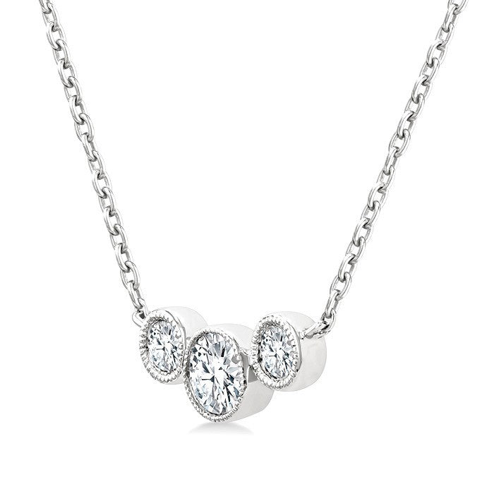 1/2 Ctw Past, Present & Future 3-Stone Bezel Set Round Cut Diamond Necklace in 14K White Gold