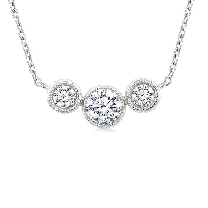 1/2 Ctw Past, Present & Future 3-Stone Bezel Set Round Cut Diamond Necklace in 14K White Gold