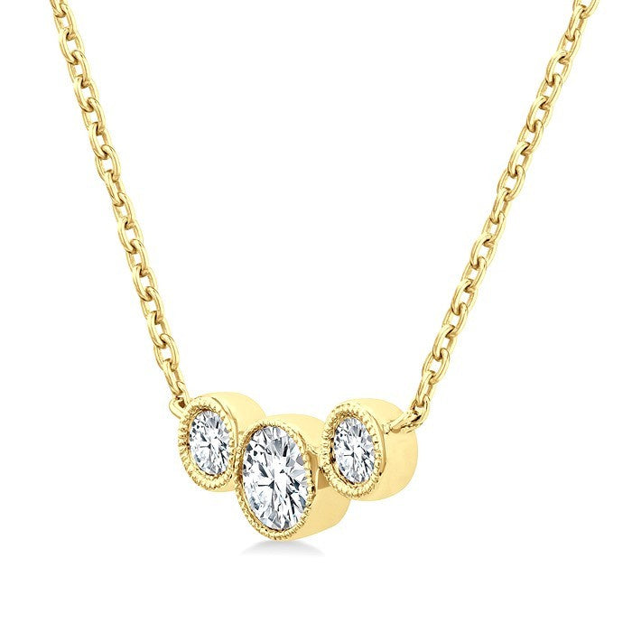 1/2 Ctw Past, Present & Future 3-Stone Bezel Set Round Cut Diamond Necklace in 14K Yellow Gold