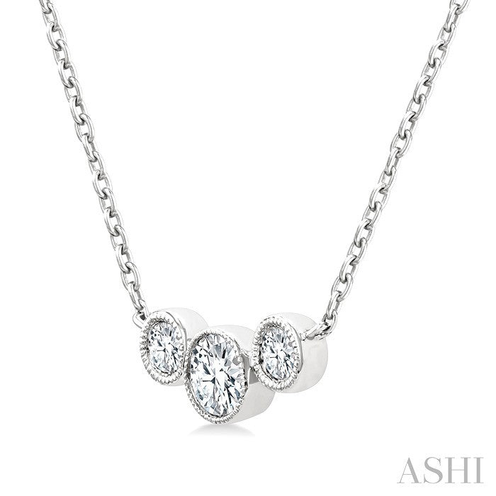 1/2 Ctw Past, Present & Future 3-Stone Bezel Set Round Cut Diamond Necklace in 14K White Gold