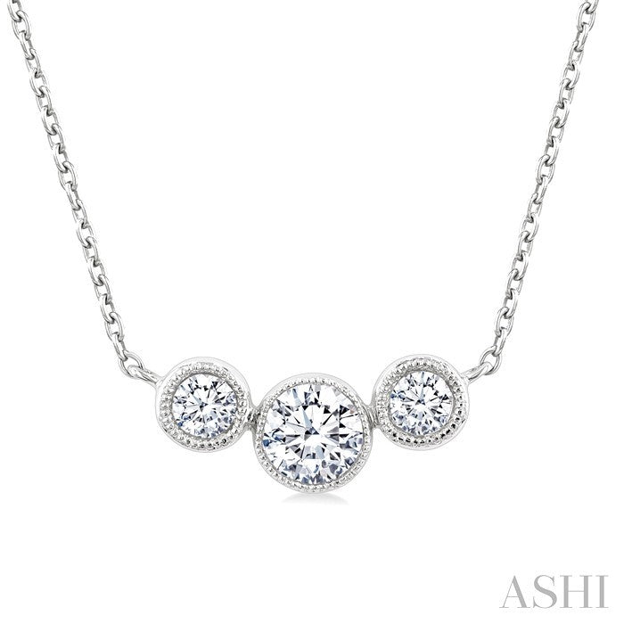 1/2 Ctw Past, Present & Future 3-Stone Bezel Set Round Cut Diamond Necklace in 14K White Gold