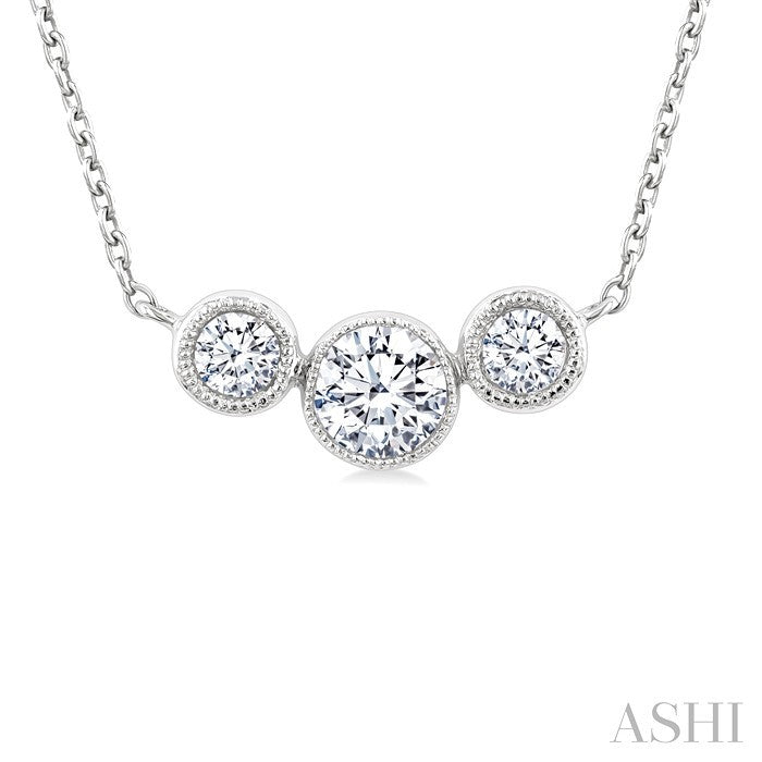 1/2 Ctw Past, Present & Future 3-Stone Bezel Set Round Cut Diamond Necklace in 14K White Gold
