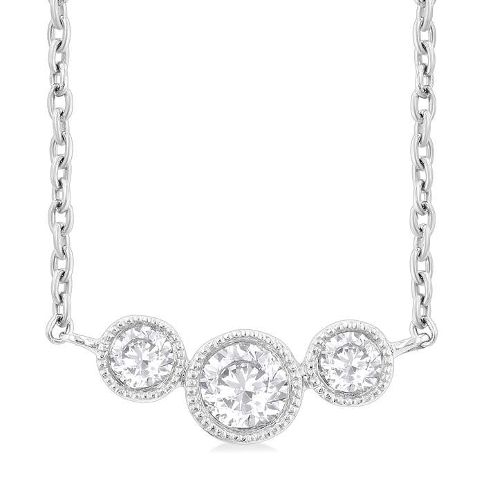 3 Stone Bezel Set Diamond Necklace