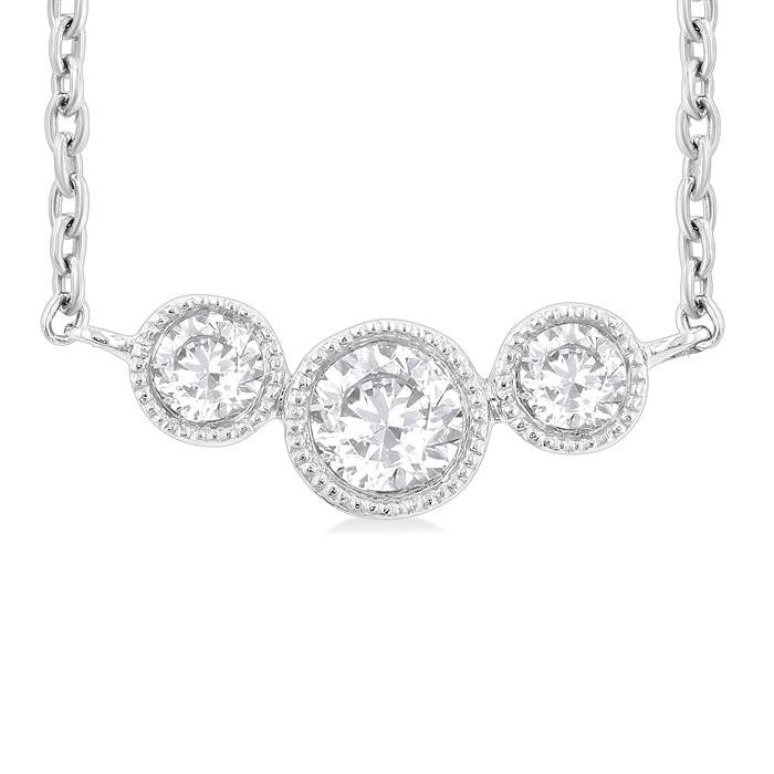 3 Stone Bezel Set Diamond Necklace