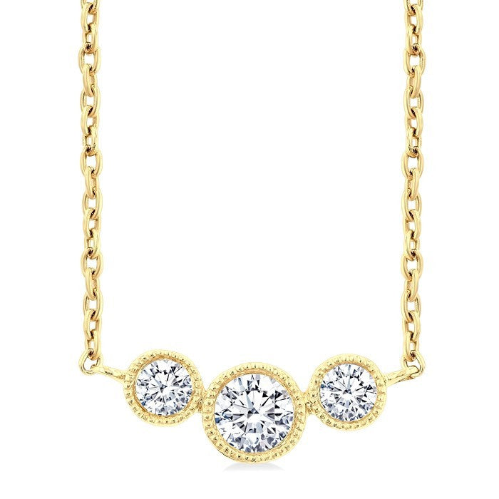 1/4 Ctw Past, Present & Future 3-Stone Bezel Set Round Cut Diamond Necklace in 14K Yellow Gold