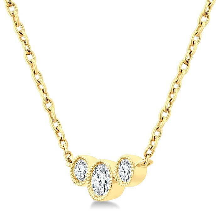 1/4 Ctw Past, Present & Future 3-Stone Bezel Set Round Cut Diamond Necklace in 14K Yellow Gold