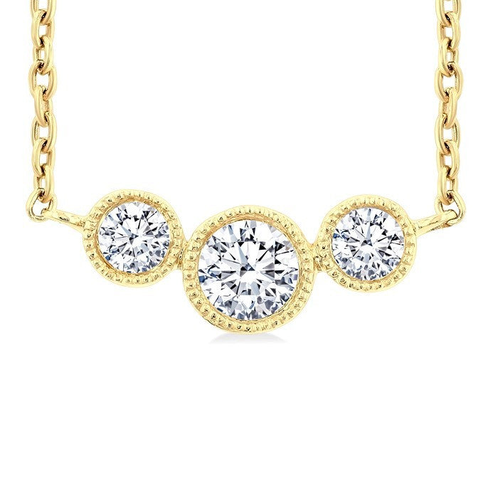 1/4 Ctw Past, Present & Future 3-Stone Bezel Set Round Cut Diamond Necklace in 14K Yellow Gold