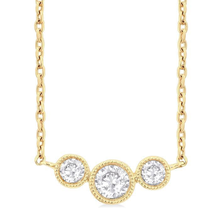 3 Stone Bezel Set Diamond Necklace