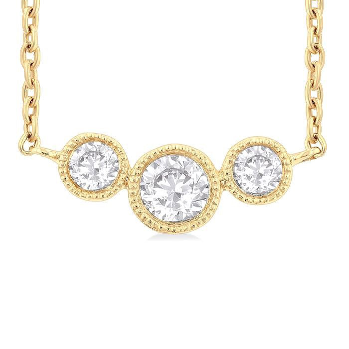 3 Stone Bezel Set Diamond Necklace