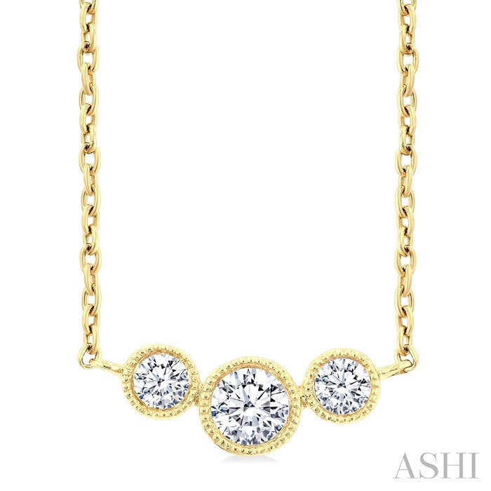 1/4 Ctw Past, Present & Future 3-Stone Bezel Set Round Cut Diamond Necklace in 14K Yellow Gold