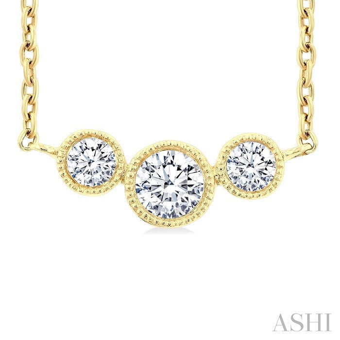 1/4 Ctw Past, Present & Future 3-Stone Bezel Set Round Cut Diamond Necklace in 14K Yellow Gold