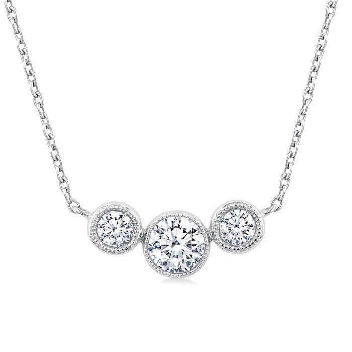 Beryl Regalia 3 Stone Bezel Set Diamond Necklace