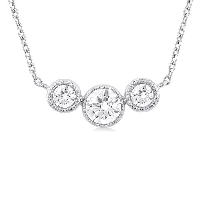 Beryl Regalia 3 Stone Bezel Set Diamond Necklace