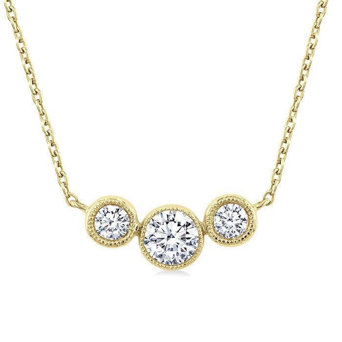 1/3 Ctw Past, Present & Future 3-Stone Bezel Set Round Cut Diamond Necklace in 14K Yellow Gold