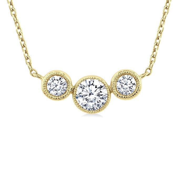 1/3 Ctw Past, Present & Future 3-Stone Bezel Set Round Cut Diamond Necklace in 14K Yellow Gold