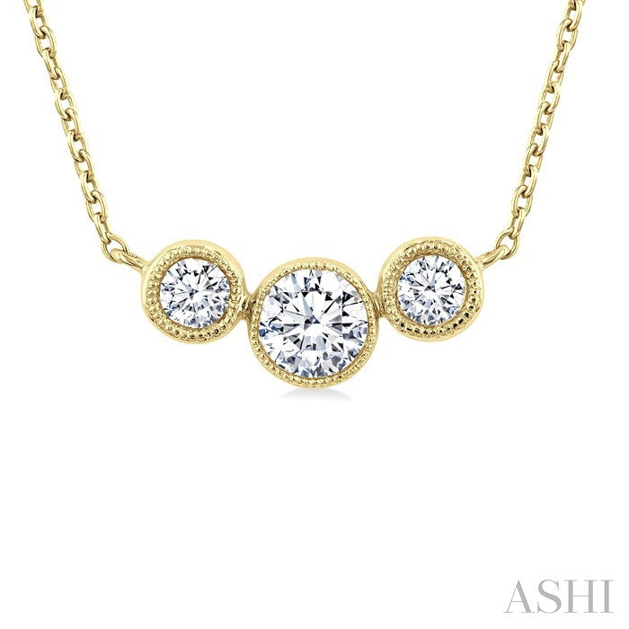 1/3 Ctw Past, Present & Future 3-Stone Bezel Set Round Cut Diamond Necklace in 14K Yellow Gold