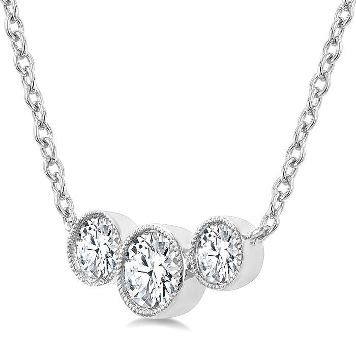 3 Stone Bezel Set Diamond Necklace