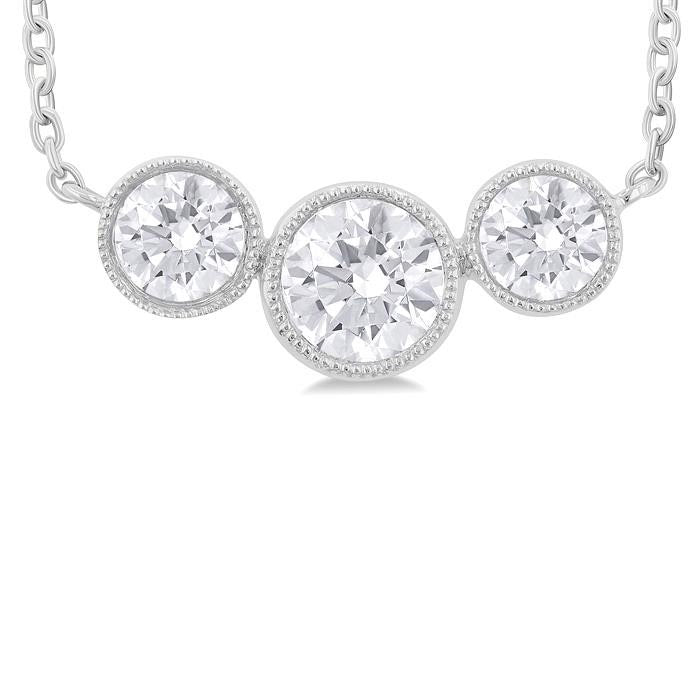 3 Stone Bezel Set Diamond Necklace