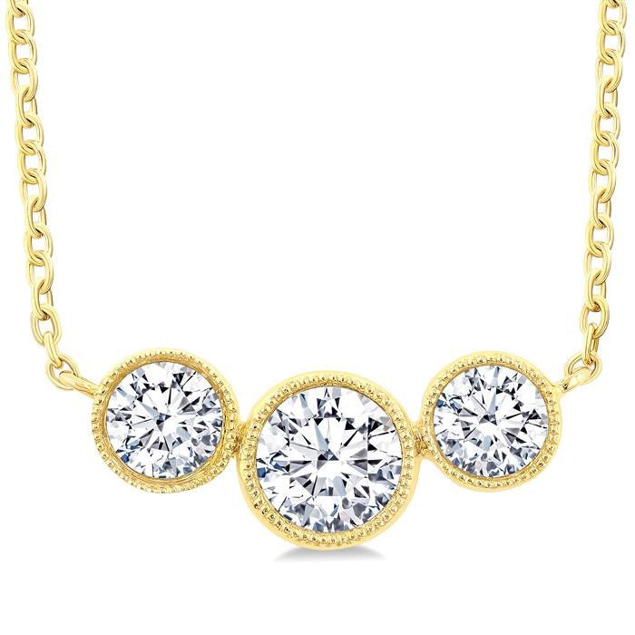 3 Stone Bezel Set Diamond Necklace