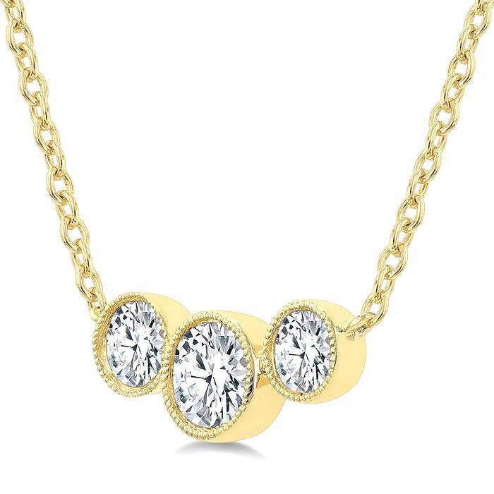 3 Stone Bezel Set Diamond Necklace