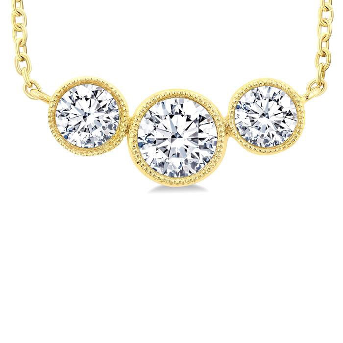 3 Stone Bezel Set Diamond Necklace