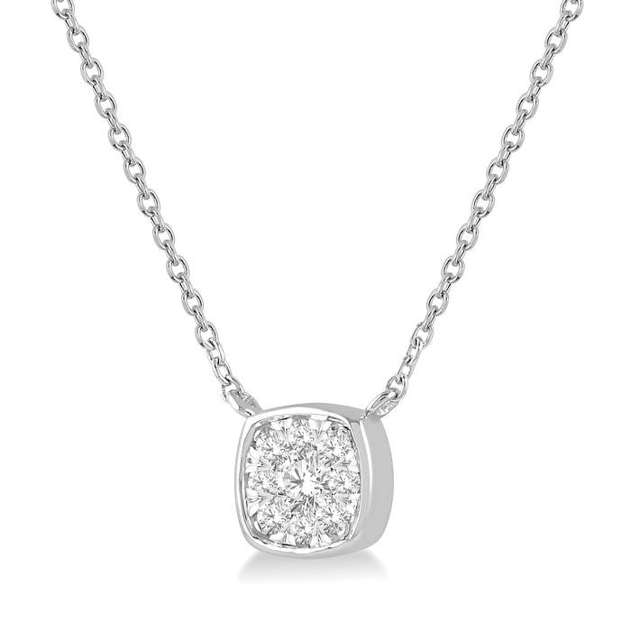 1/6 Ctw Cushion Shape Shine Bright Diamond Pendant With Chain in 14K White Gold