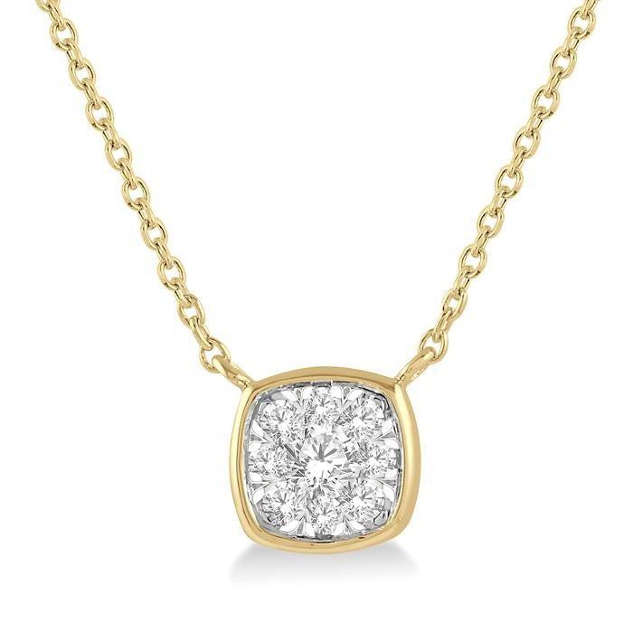 1/6 Ctw Cushion Shape Shine Bright Diamond Pendant With Chain in 14K Yellow and White Gold