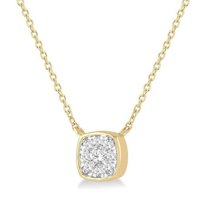 1/6 Ctw Cushion Shape Shine Bright Diamond Pendant With Chain in 14K Yellow and White Gold