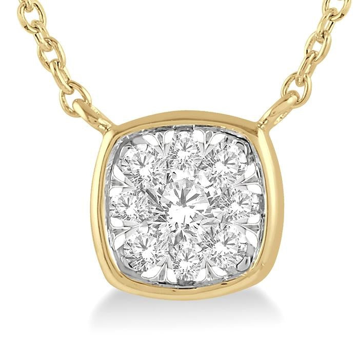 1/6 Ctw Cushion Shape Shine Bright Diamond Pendant With Chain in 14K Yellow and White Gold