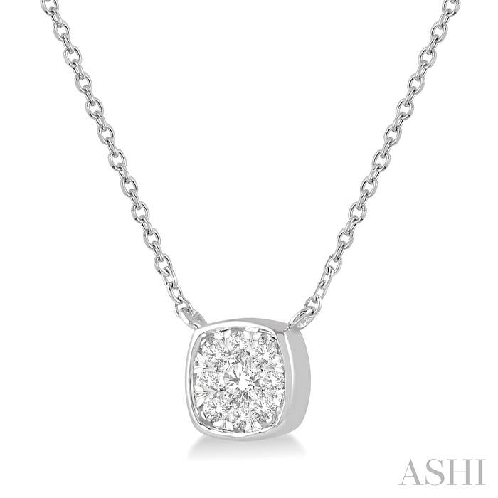 1/6 Ctw Cushion Shape Shine Bright Diamond Pendant With Chain in 14K White Gold