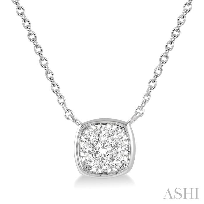1/6 Ctw Cushion Shape Shine Bright Diamond Pendant With Chain in 14K White Gold