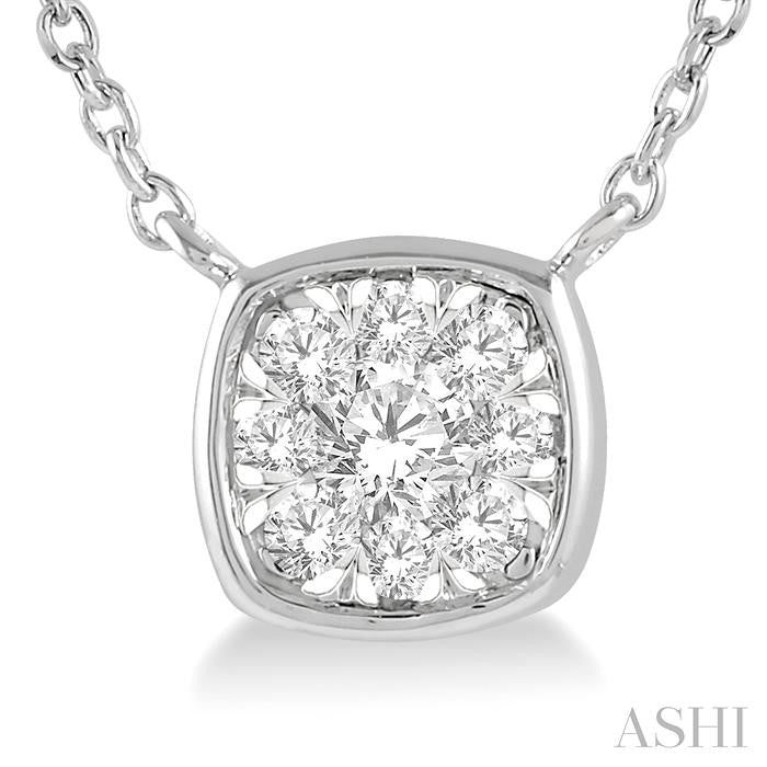 1/6 Ctw Cushion Shape Shine Bright Diamond Pendant With Chain in 14K White Gold