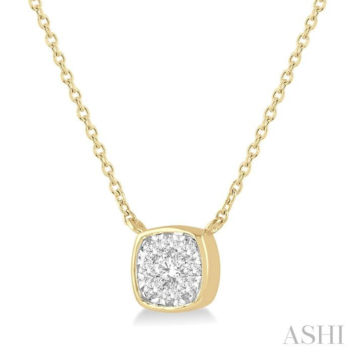 1/6 Ctw Cushion Shape Shine Bright Diamond Pendant With Chain in 14K Yellow and White Gold