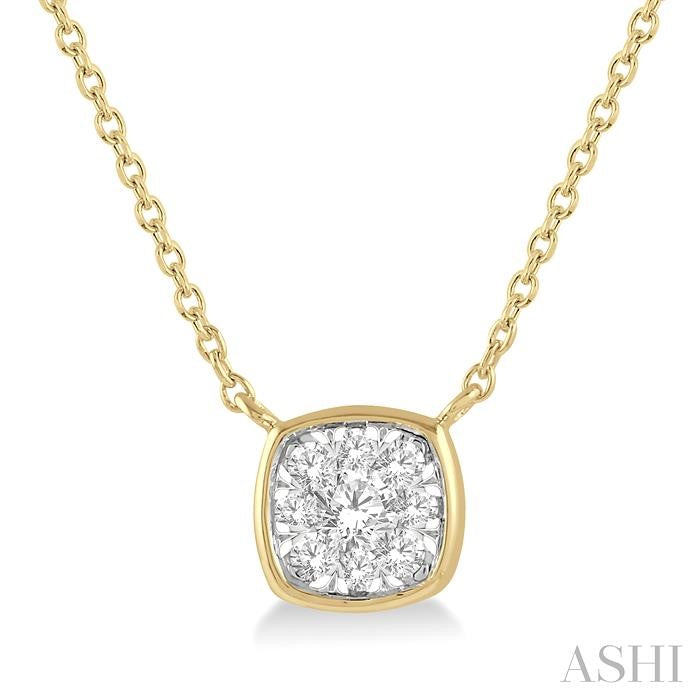 1/6 Ctw Cushion Shape Shine Bright Diamond Pendant With Chain in 14K Yellow and White Gold