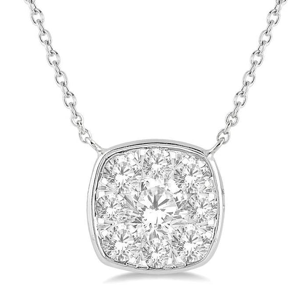 1/2 Ctw Cushion Shape Shine Bright Diamond Pendant With Chain in 14K White Gold