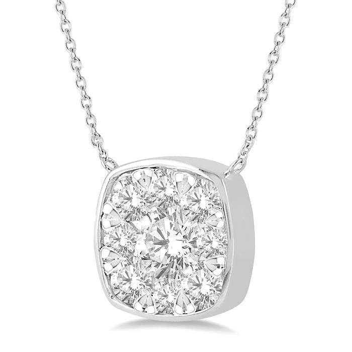 1/2 Ctw Cushion Shape Shine Bright Diamond Pendant With Chain in 14K White Gold
