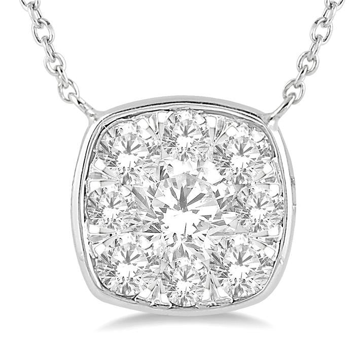 1/2 Ctw Cushion Shape Shine Bright Diamond Pendant With Chain in 14K White Gold