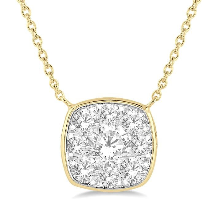 1/2 Ctw Cushion Shape Shine Bright Diamond Pendant With Chain in 14K Yellow & White Gold