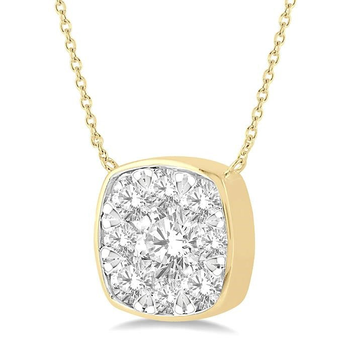 1/2 Ctw Cushion Shape Shine Bright Diamond Pendant With Chain in 14K Yellow & White Gold