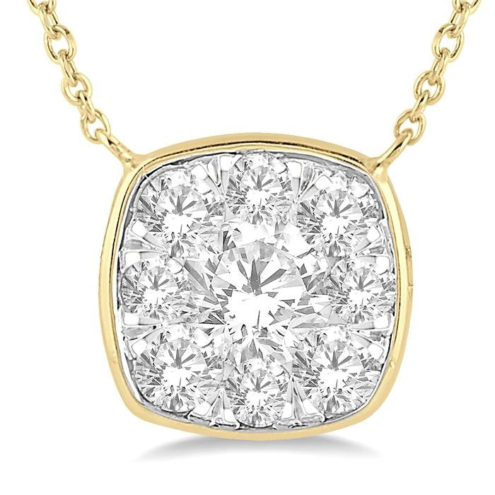 1/2 Ctw Cushion Shape Shine Bright Diamond Pendant With Chain in 14K Yellow & White Gold