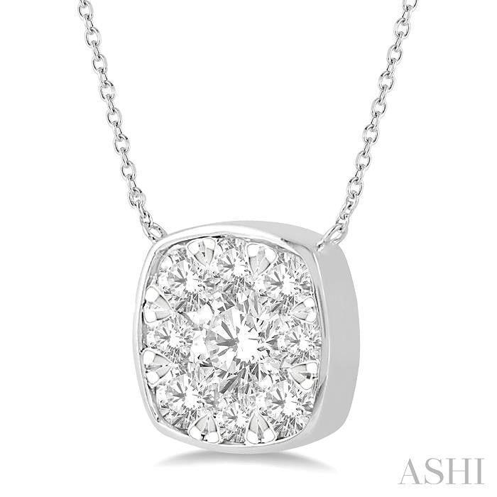 1/2 Ctw Cushion Shape Shine Bright Diamond Pendant With Chain in 14K White Gold