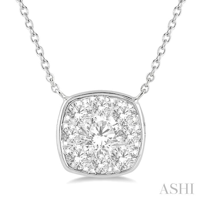 1/2 Ctw Cushion Shape Shine Bright Diamond Pendant With Chain in 14K White Gold