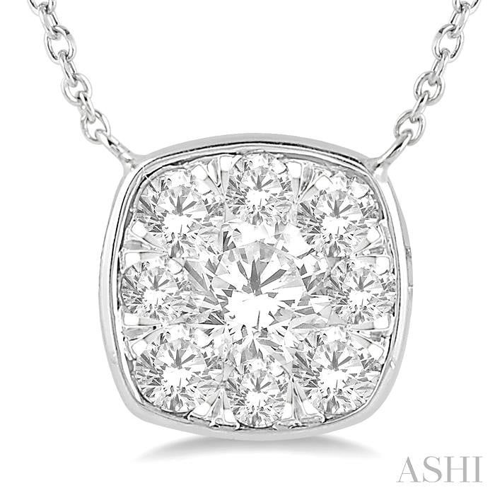 1/2 Ctw Cushion Shape Shine Bright Diamond Pendant With Chain in 14K White Gold