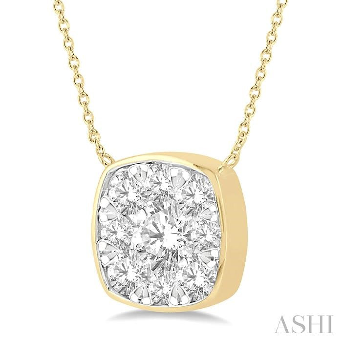 1/2 Ctw Cushion Shape Shine Bright Diamond Pendant With Chain in 14K Yellow & White Gold