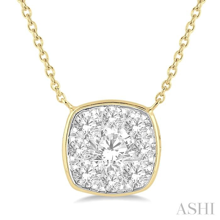 1/2 Ctw Cushion Shape Shine Bright Diamond Pendant With Chain in 14K Yellow & White Gold