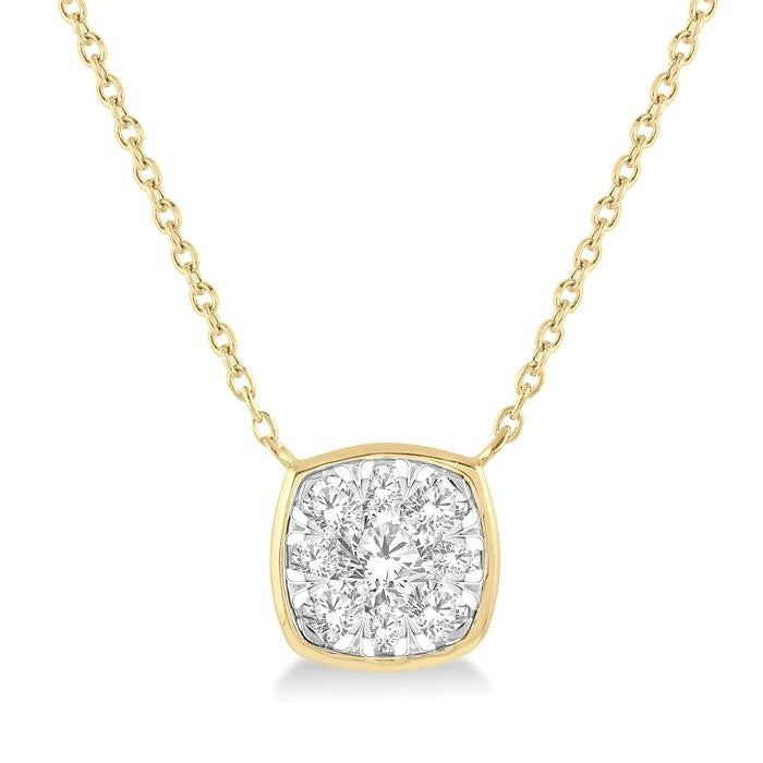 1/3 Ctw Cushion Shape Shine Bright Diamond Pendant With Chain in 14K Yellow and White Gold